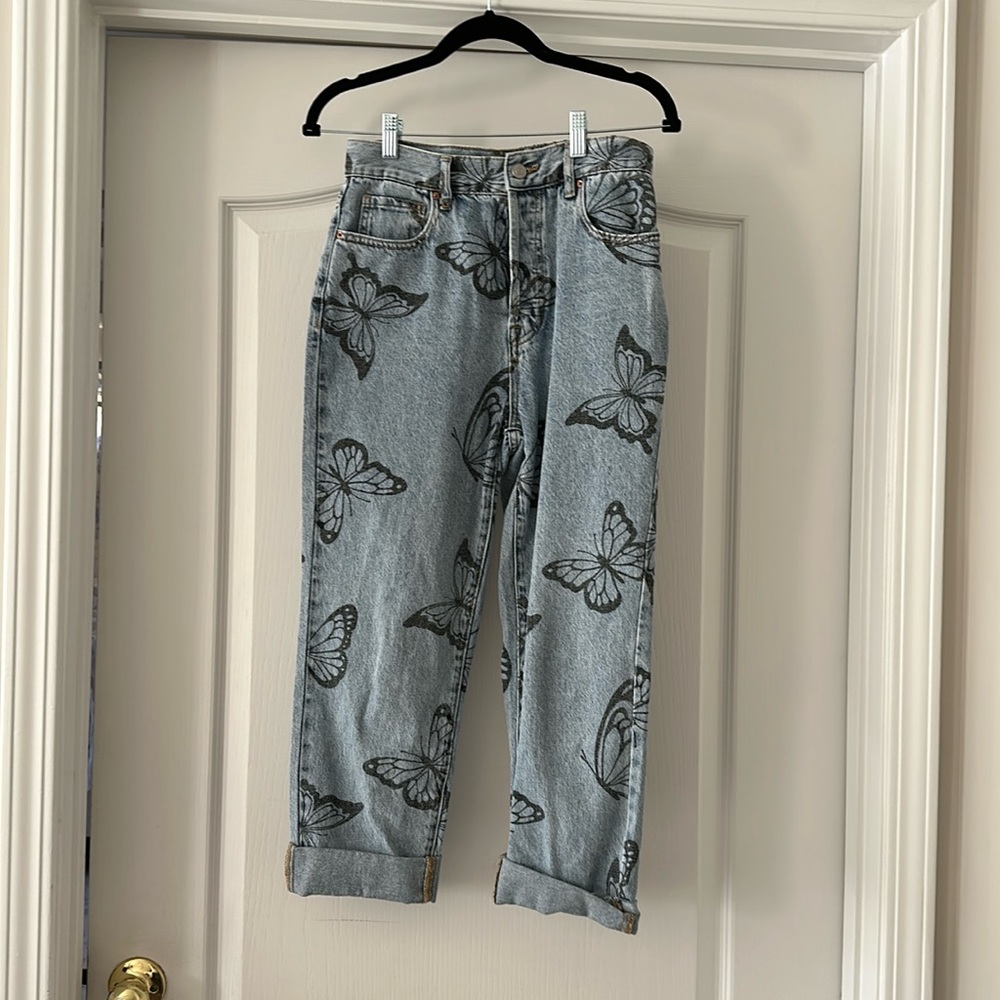 PacSun Blue Jeans with Black Butterfly Print